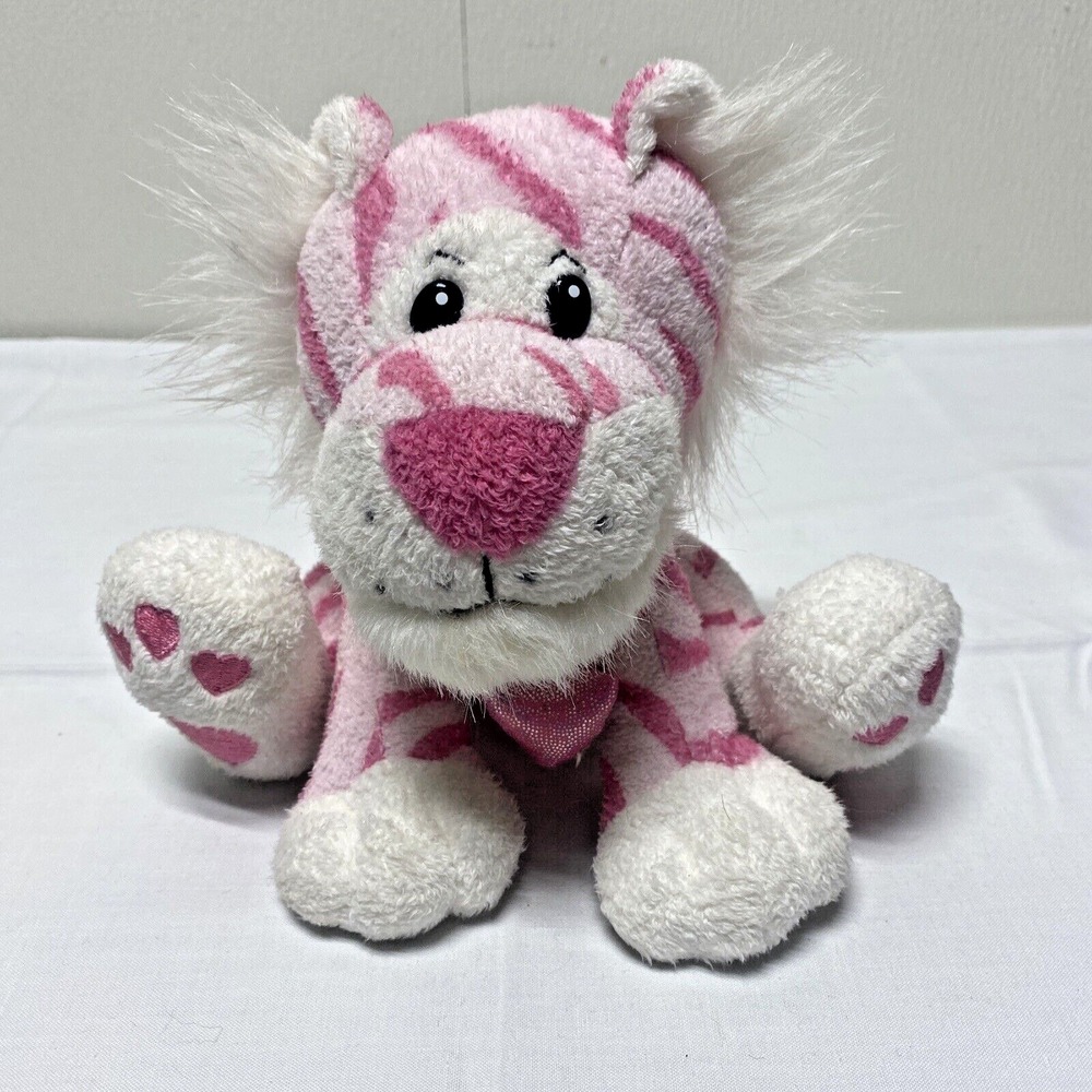 Adventure Planet Blush Pink & White Tiger Stuffed Animal Plush 7" Hearts
